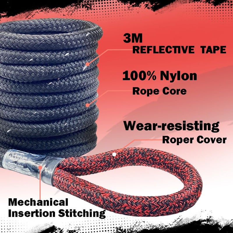 X MONSTER Kinetic Recovery Tow Rope 3/4" x 20' (MBS 22,000 lbs) with Reflective Tape and 2 Soft Shackles (35,000lbs), Free Durable Handbag Off-Road Recovery Kits - Image 3